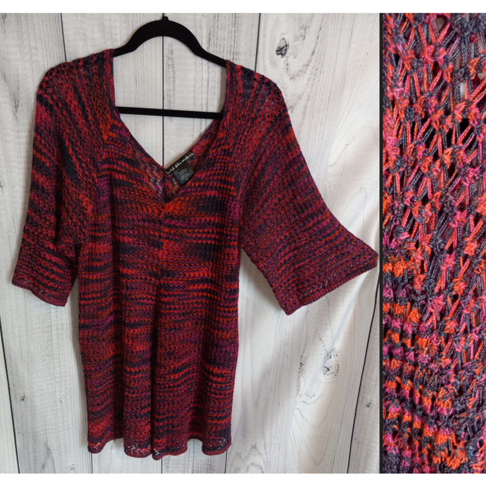 United States Sweaters | Colorful Boho Open-Knit V-Neck Longline Sweater